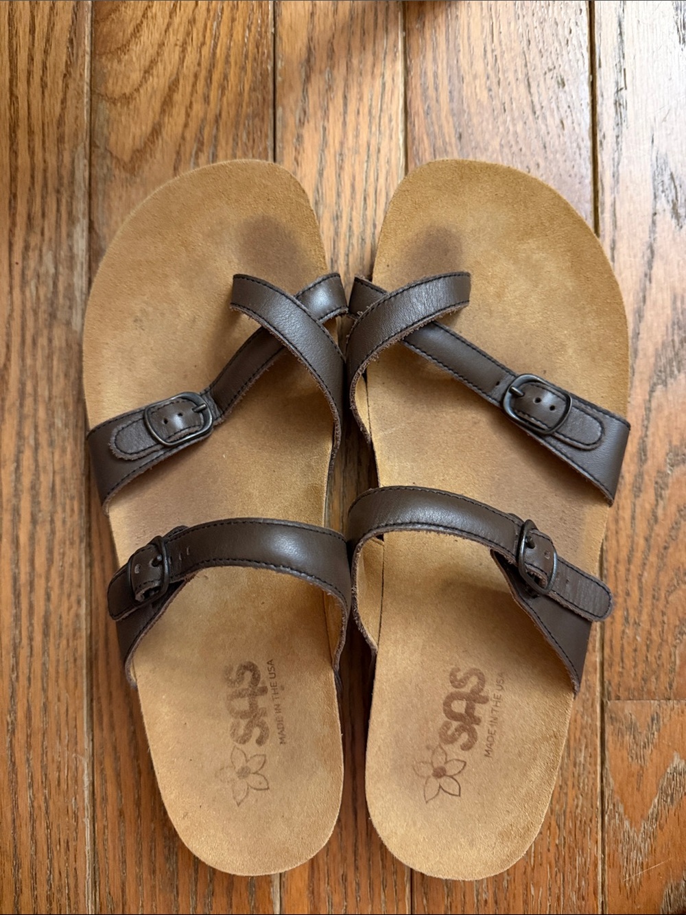 SAS Dark Brown Leather Cross-Strap Sandals